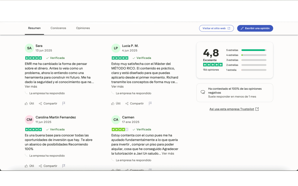  opiniones en "Trustpilot" que son bastantes, en general son muy buenas